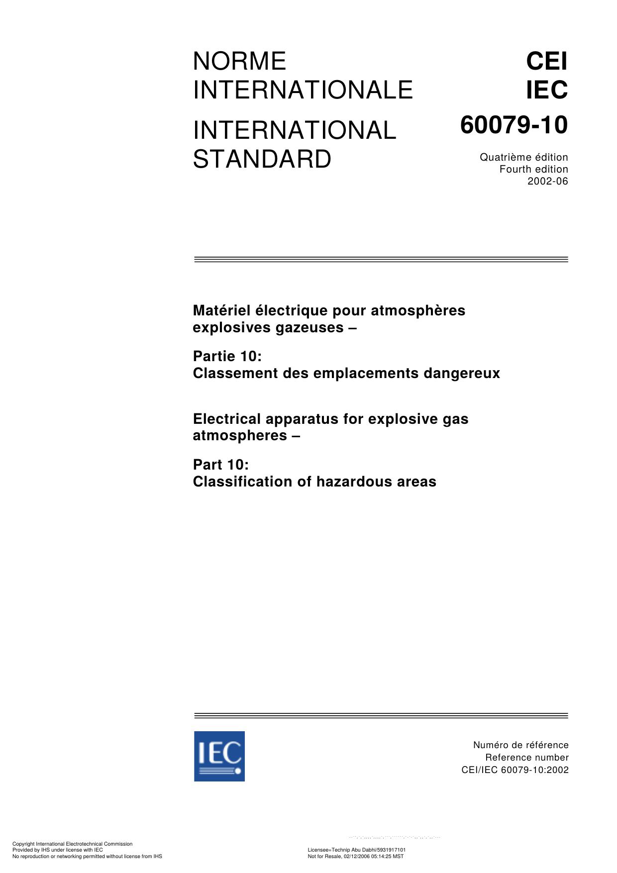 IEC 60079-10 Electrical apparatus for explosive gas atmospheres by Classification of hazardous areas