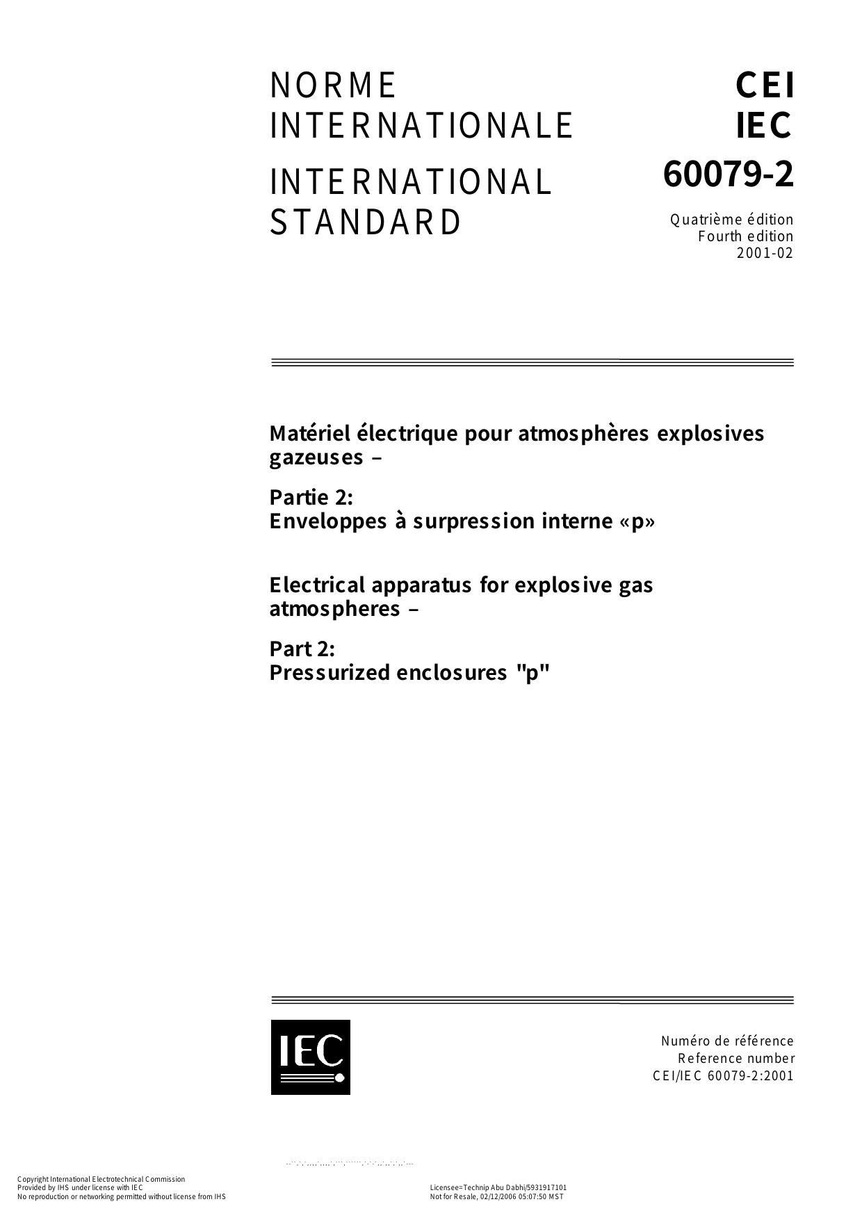 IEC 60079-2 Electrical apparatus for explosive gas atmospheres by Pressurized enclosures 'p'P
