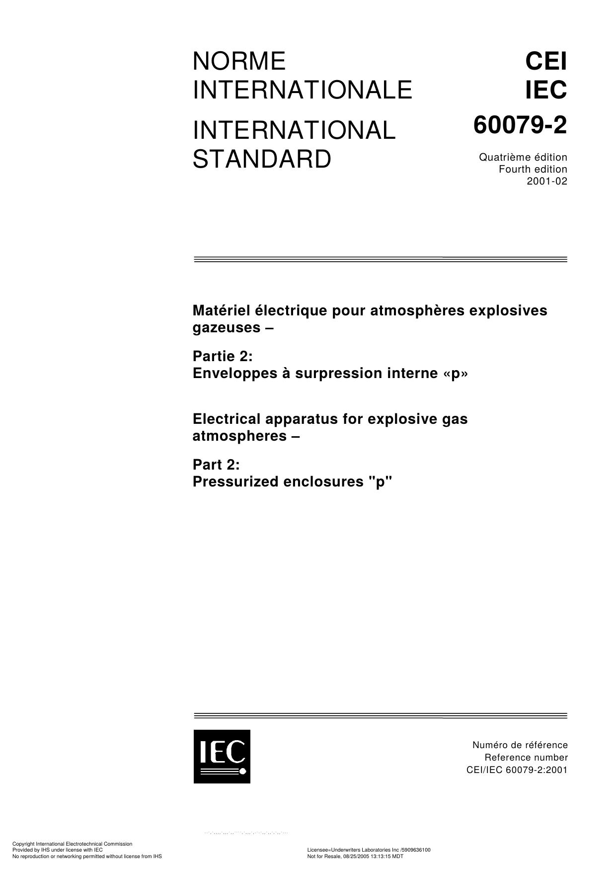 IEC 60079-2-Electrical apparatus for explosive gas atmospheres-Part 2-Pressurized enclosures P-2001-EN-FR by Unknown
