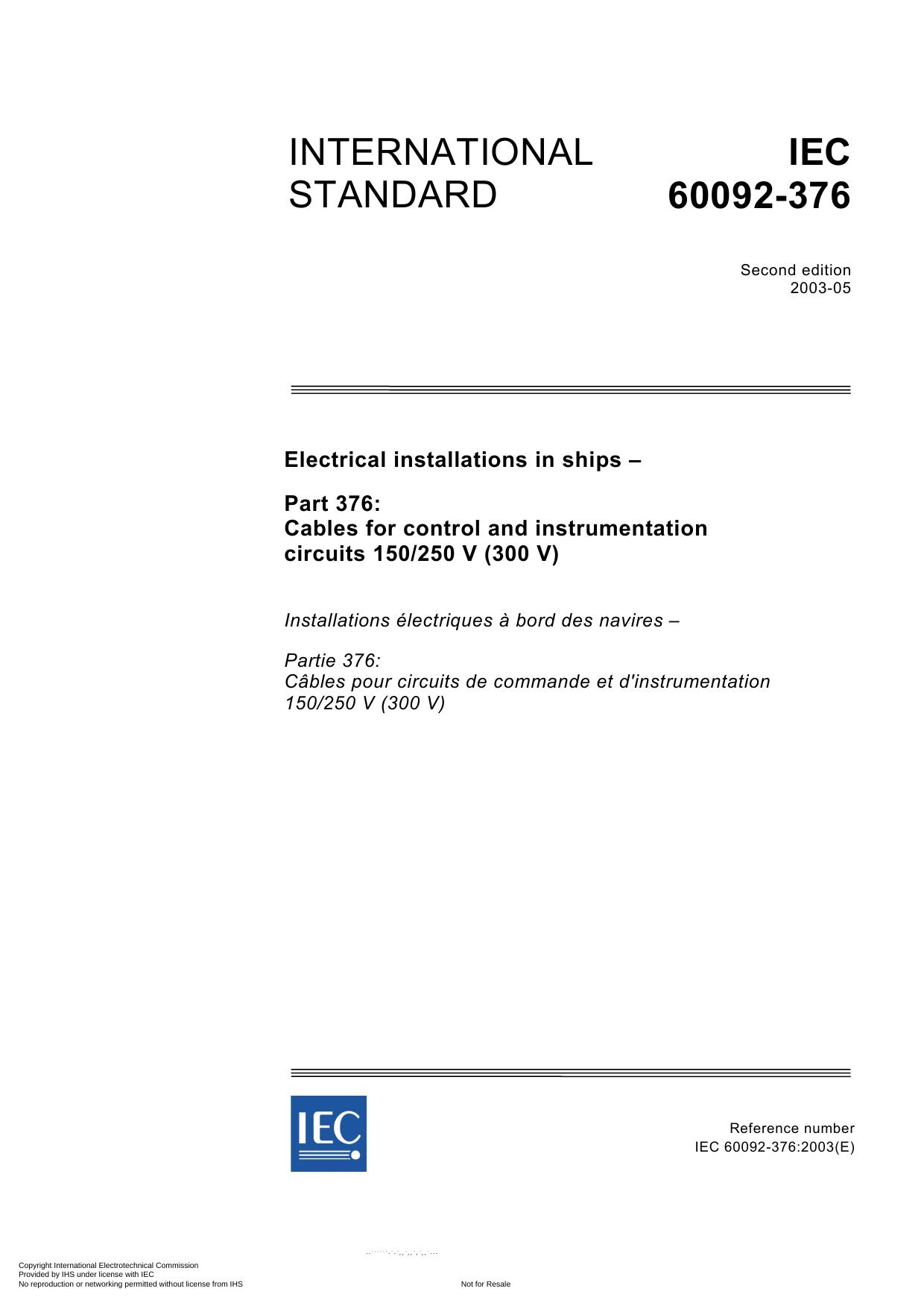 IEC 60092 376 Cable for Control & Instrumentation Circuits by Unknown