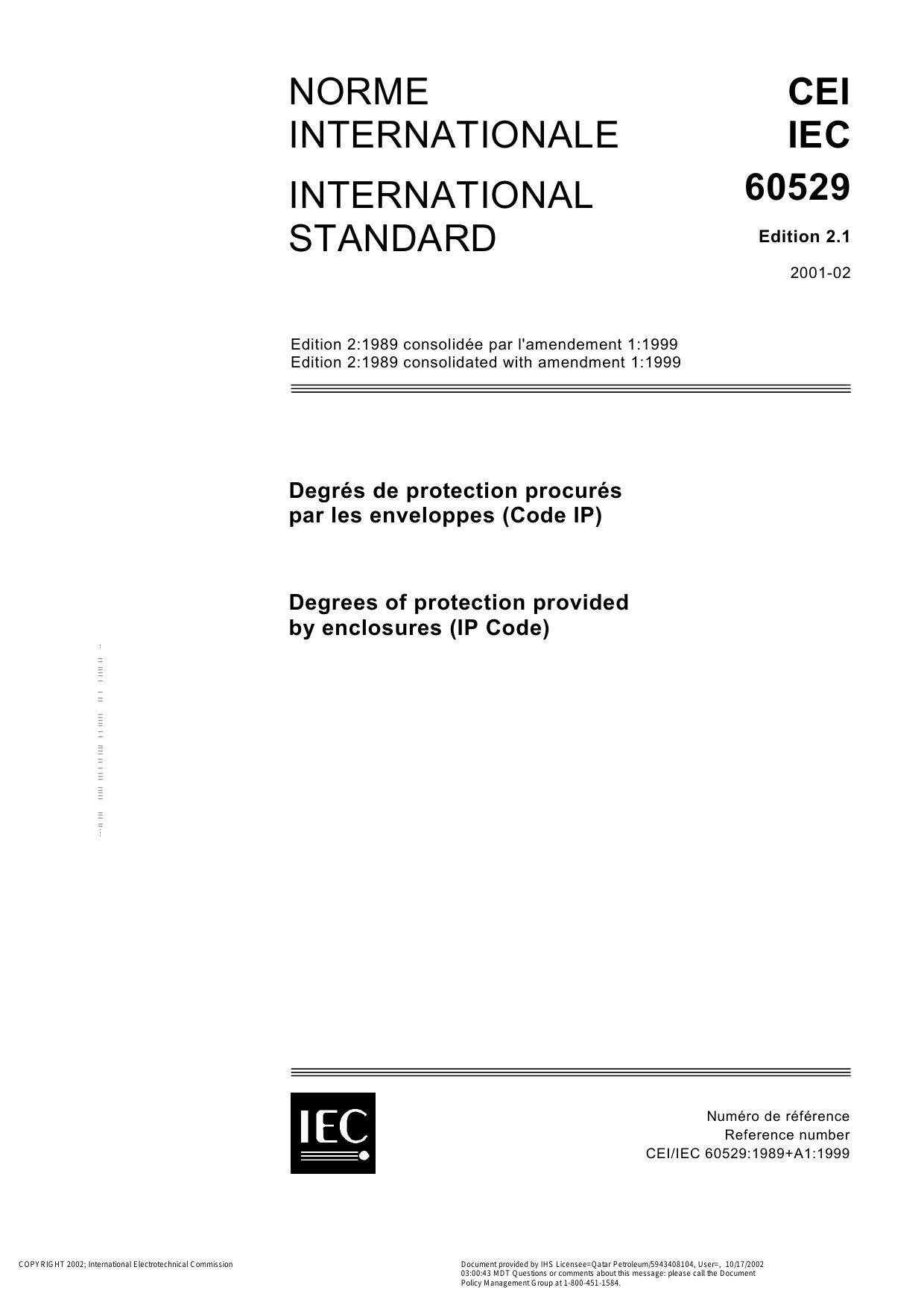 IEC 60529 Degrees of protection provided by enclosures (IP Code) (1) by unknow