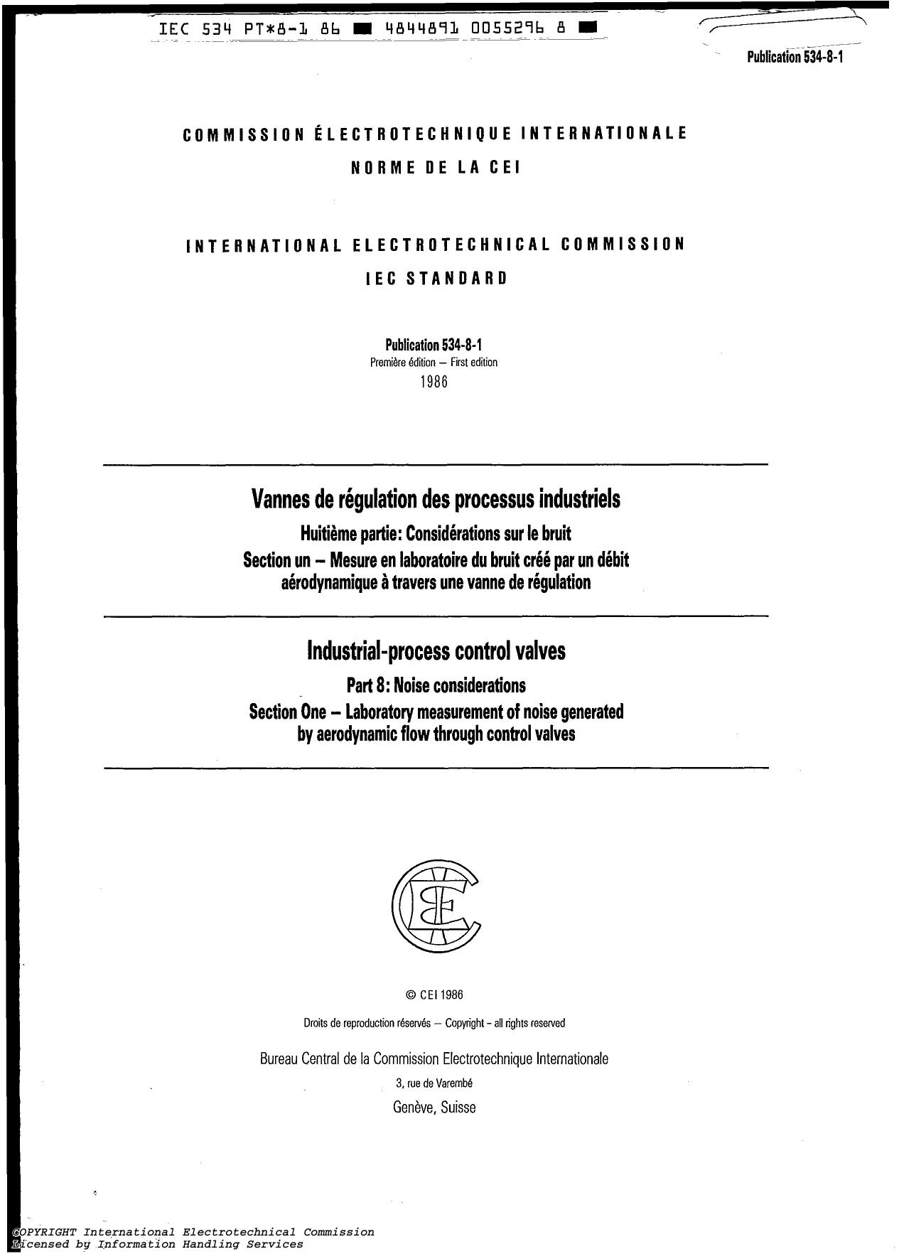 IEC 60534-8-1 Industrial-Process Control Valves - Noise Considerations by Laboratory Measurement