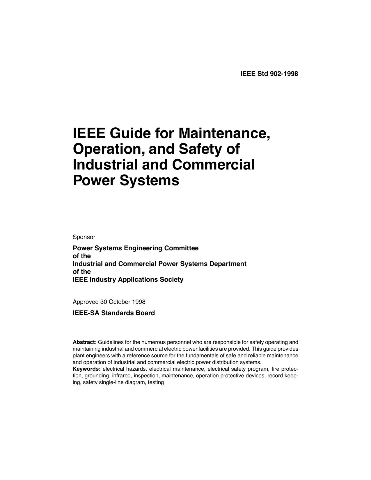 IEEE Guide for Maintenance, Operation & Safety of Industrial & Commercial Power Systems by Institute of Electrical and Electronics Engineers
