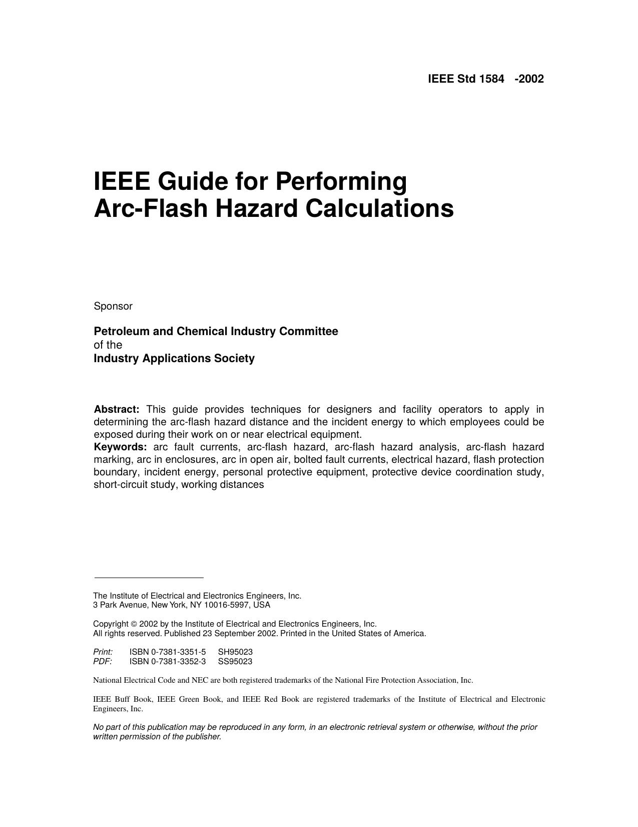 IEEE Guide for Performing Arc-Flash Hazard Calculations - IEEE Std 1584-2002 by Unknown