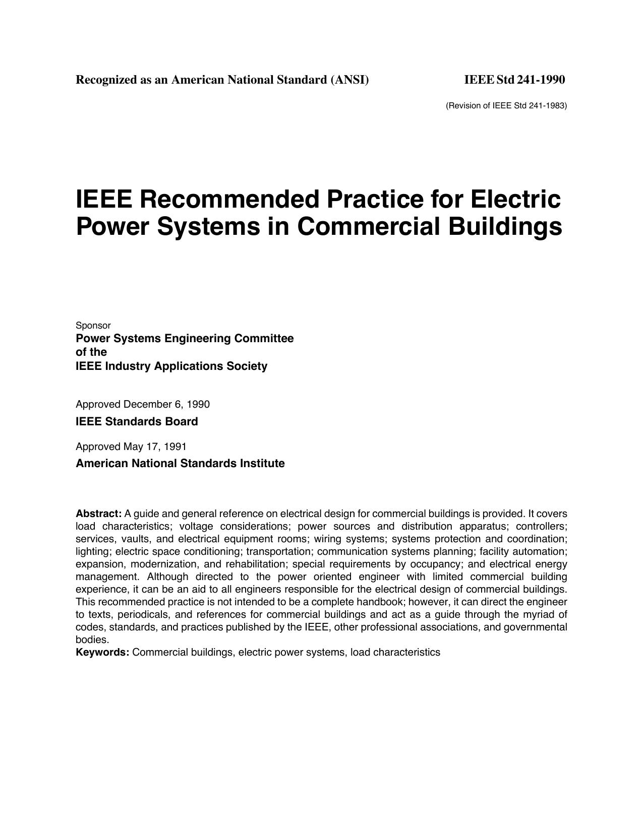 IEEE Recommended Practice for Electric Power Systems in Commercial Buildings by Institute of Electrical and Electronics Engineers