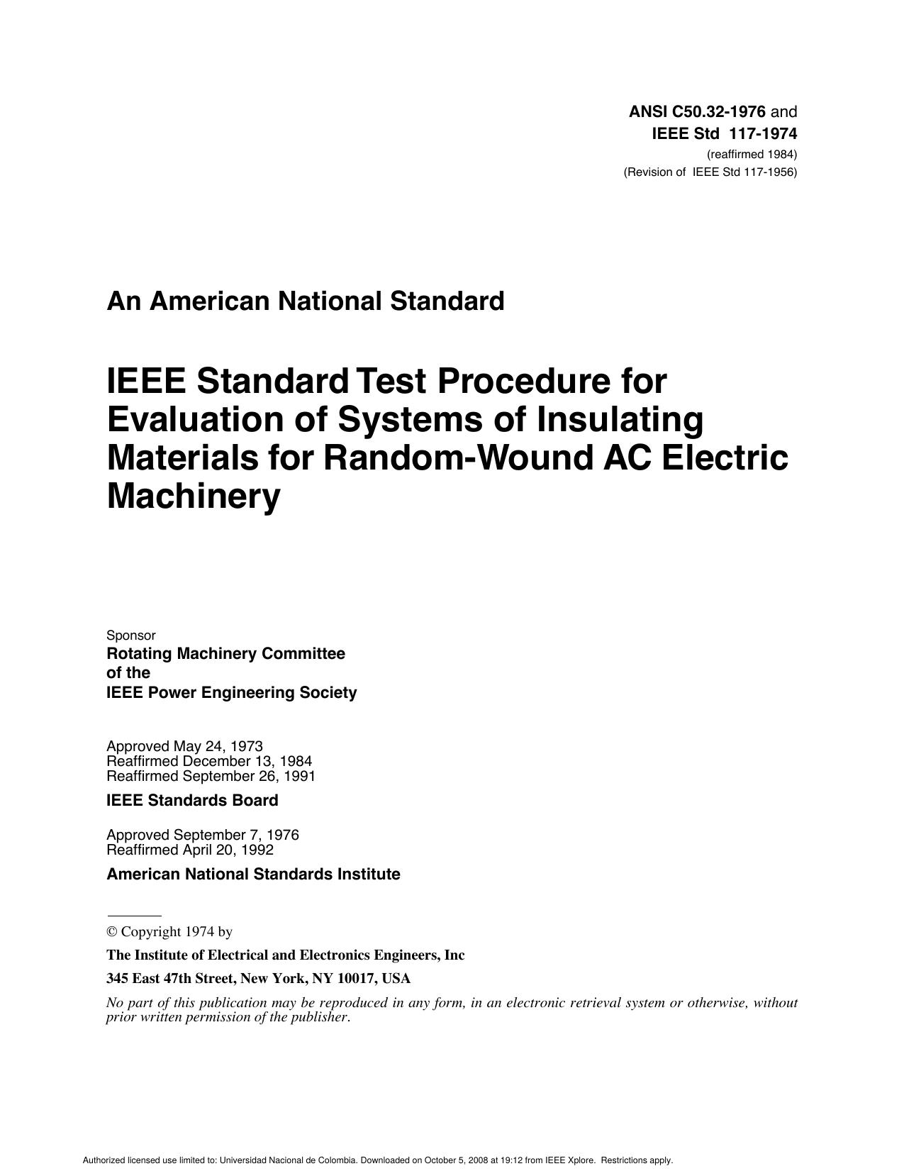 IEEE Standard Test Procedure for Evaluation of Systems of Insulating Mat by Unknown
