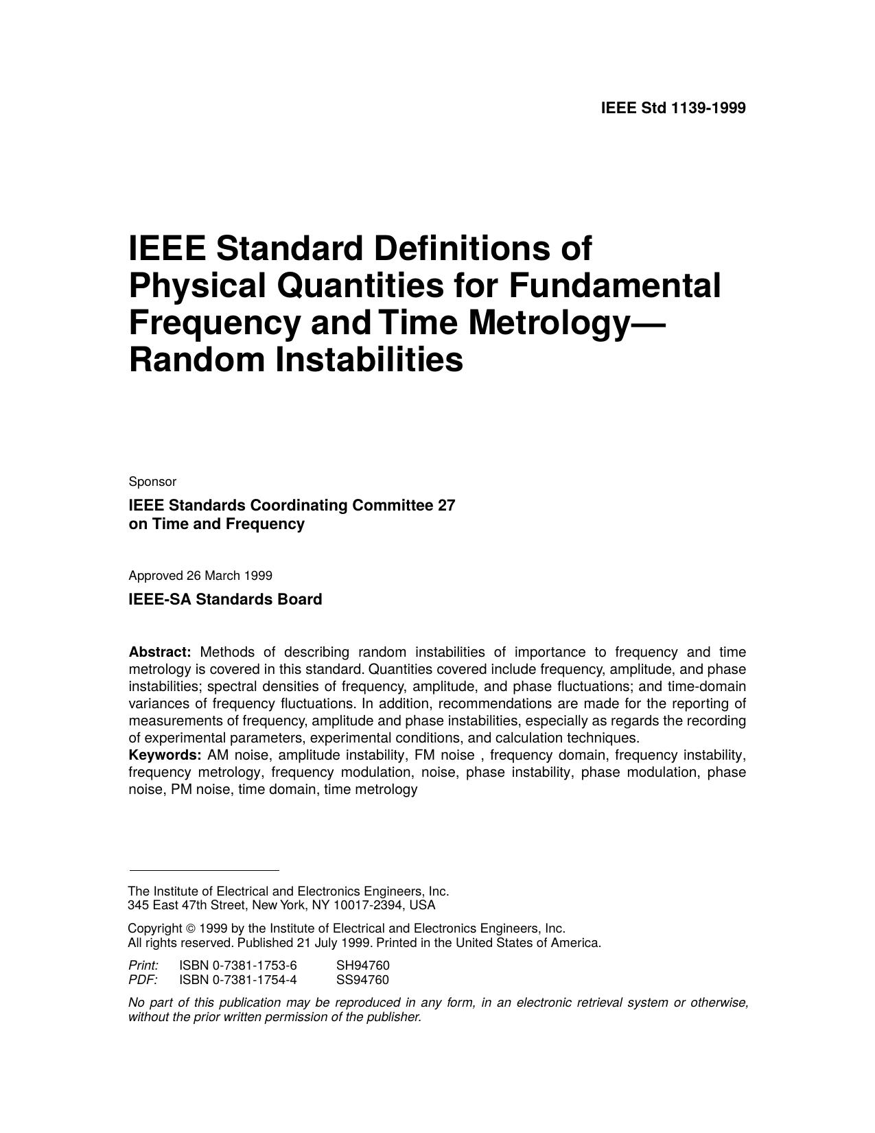IEEE Std 1139-1999 by IEEE Standards Coordinating Committee 27