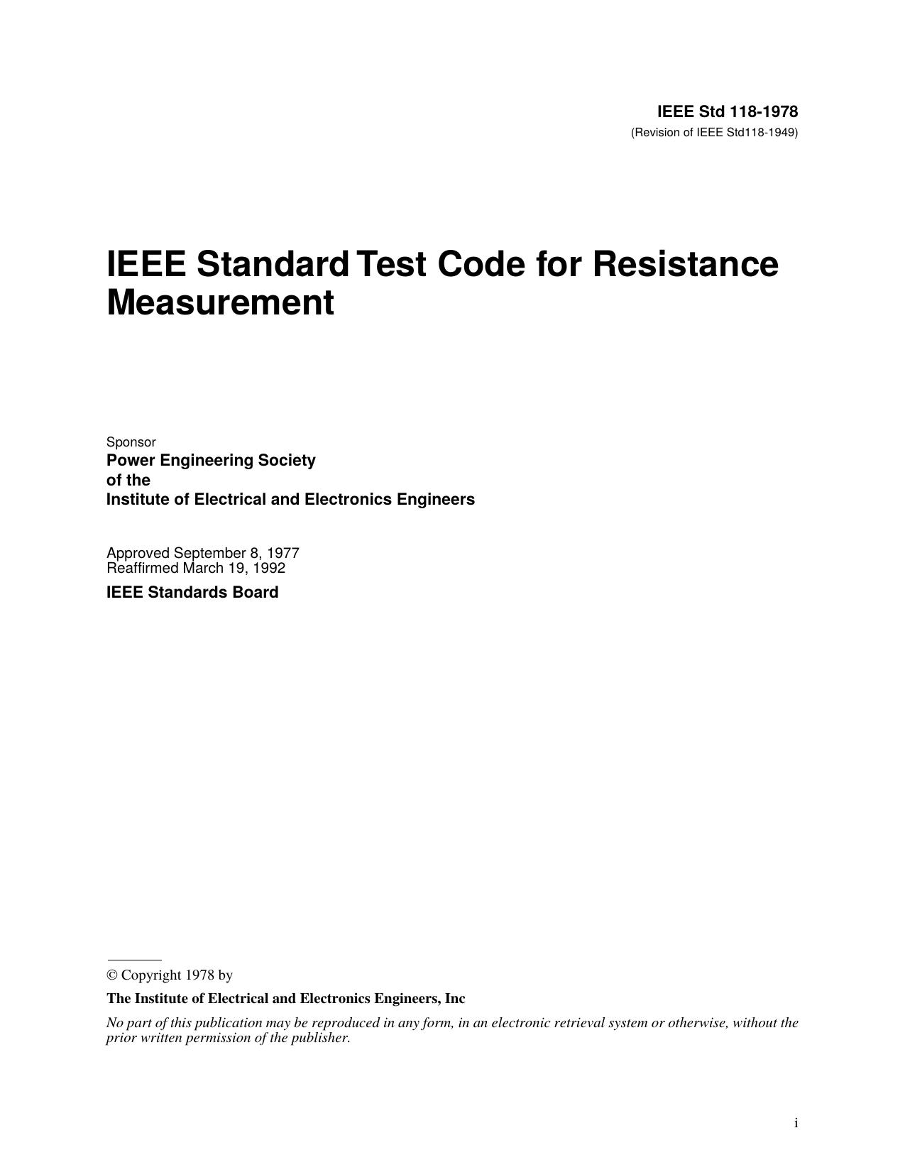 IEEE Std 118-1978 by Power Engineering Society