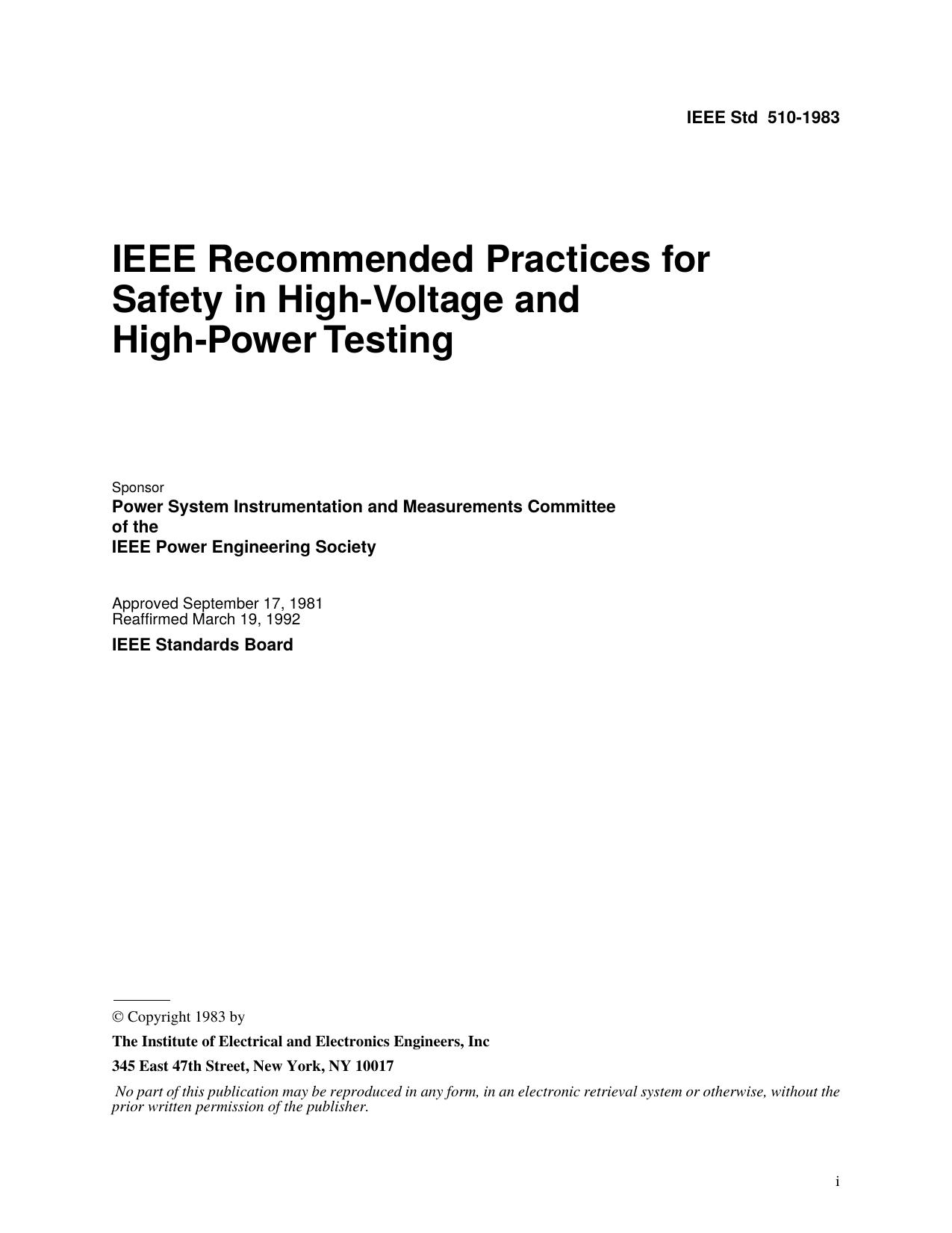 IEEE Std 510-1983 by Power System Instrumentation & Measurements Committee