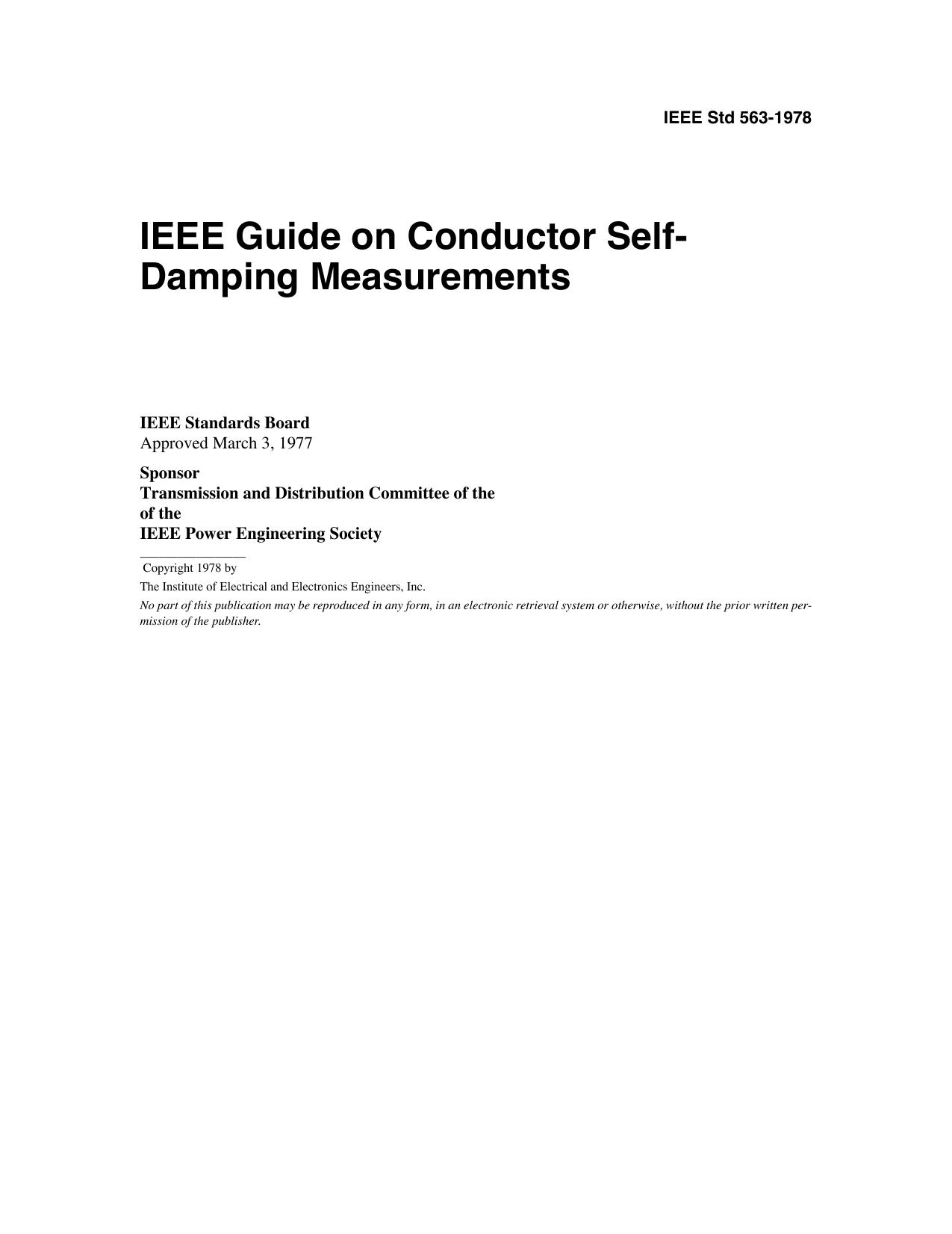 IEEE Std 563-1978, Guide on Conductor Self-Damping Measurements by Unknown