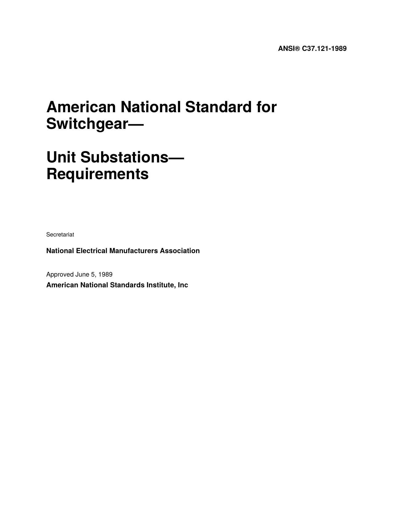 IEEE Std C37.121-1989 American National Standard for Switchgear - And Unit substations- Requirements by Unknown