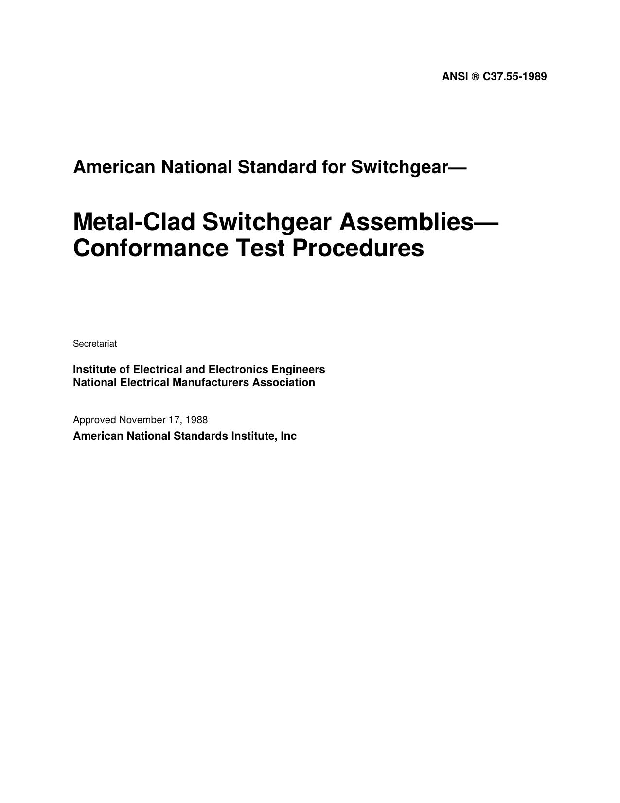 IEEE Std C37.55-1989 Metal-Clad Switchgear Assemblies Conformance Test Procedures by Institute of Electrical & Electronics Engineers of the Electrical Manufacturers Association