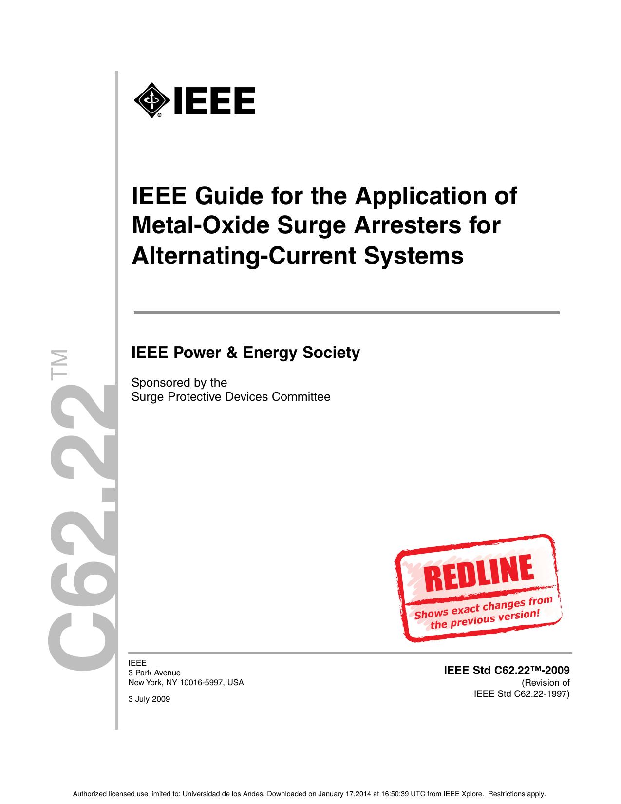 IEEE Std C62.22-2009, IEEE Guide for the Application of Metal-Oxide Surge Arresters for Alternating-Current Systems by Surge Protective Device Committee of the IEEE Power && Energy Society