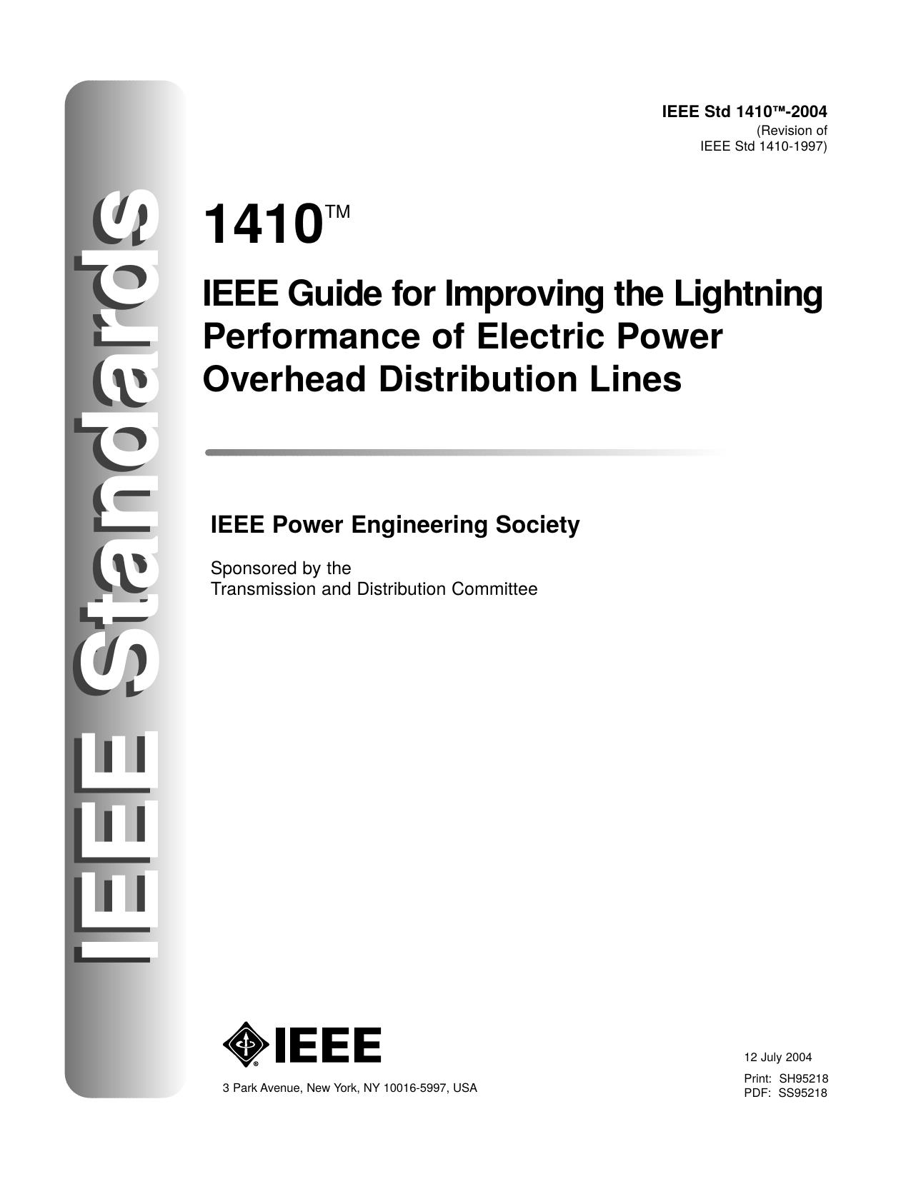 IEEE guide for improving the lightning performance of electric power overhead distribution lines - IEEE Std 1410-2004 (Revision of IEEE Std 1410-1997) by Unknown
