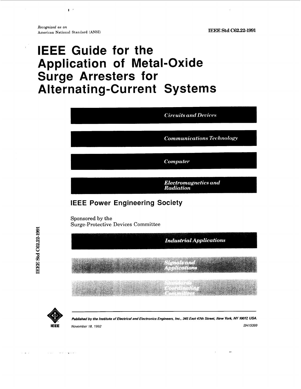 IEEE guide for the application of metal-oxide surge arresters for alternating-current systems - IEEE Std C62.22-1991 by IEEE