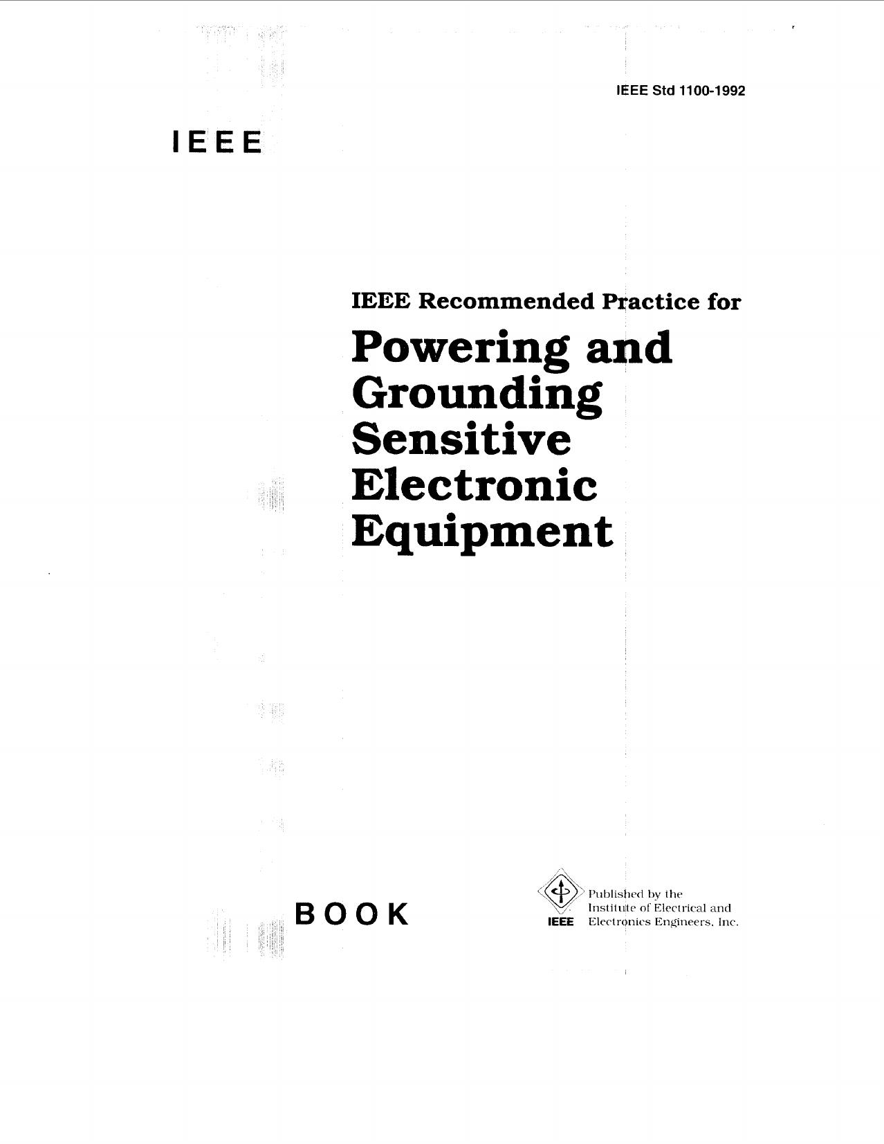 IEEE recommended practice for powering and grounding sensitive electronic equipment - IEEE Std 1100-1992 by IEEE