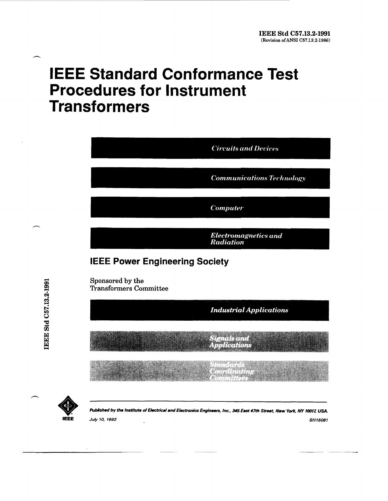 IEEE standard conformance test procedures for instrument transformers - IEEE Std C57.13.2-1991 by IEEE