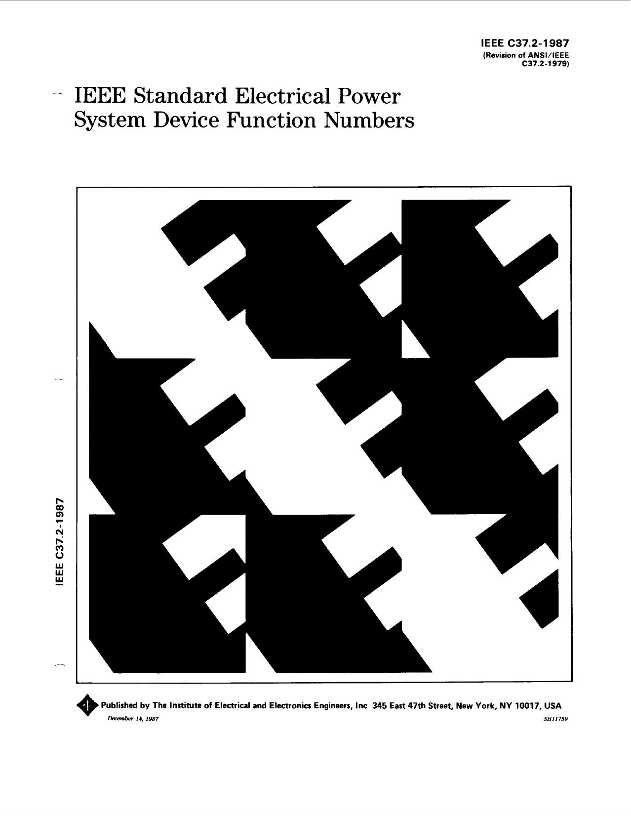 IEEE standard electrical power system device function numbers - IEEE Std C37.2-1987 by IEEE