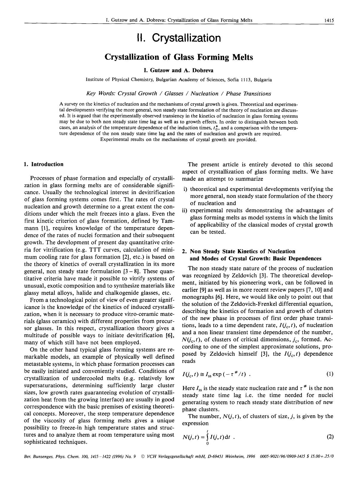 II. Crystallization. Crystallization of glass forming melts by Unknown