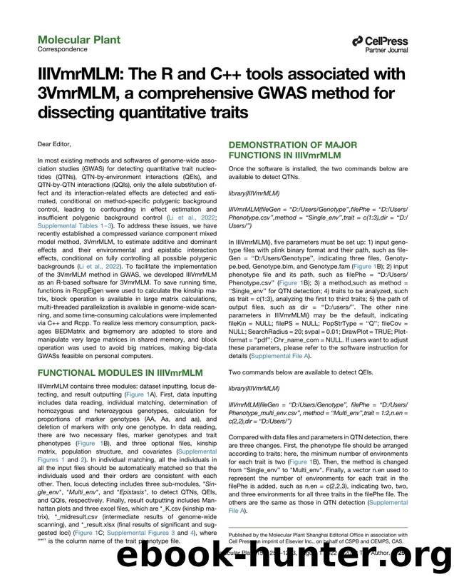 IIIVmrMLM: The R and C&#x002B;&#x002B; tools associated with 3VmrMLM, a comprehensive GWAS method for dissecting quantitative traits by Mei Li & Ya-Wen Zhang & Yu Xiang & Ming-Hui Liu & Yuan-Ming Zhang