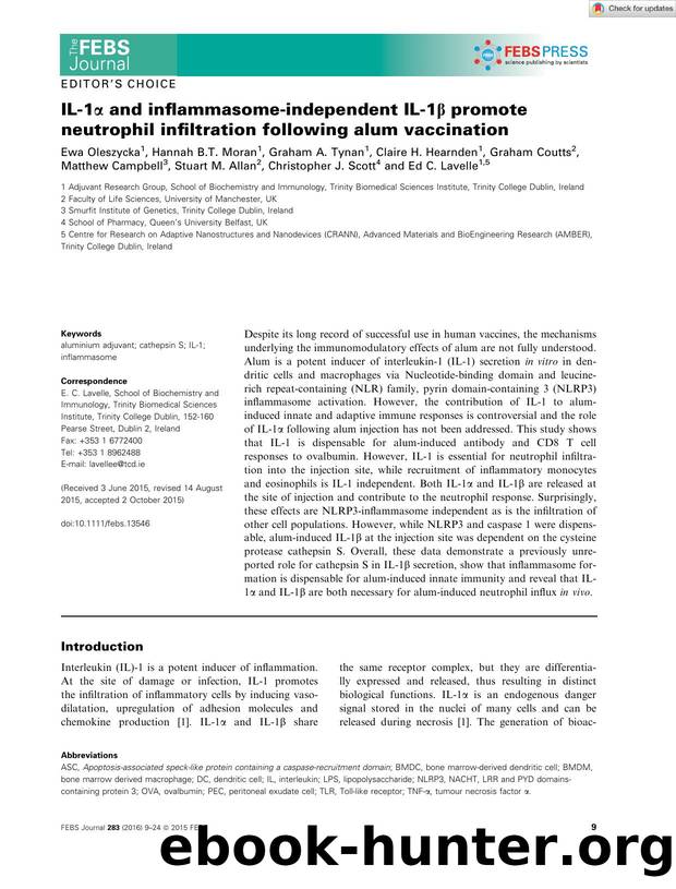 ILâ1Î± and inflammasomeâindependent ILâ1Î² promote neutrophil infiltration following alum vaccination by Unknown