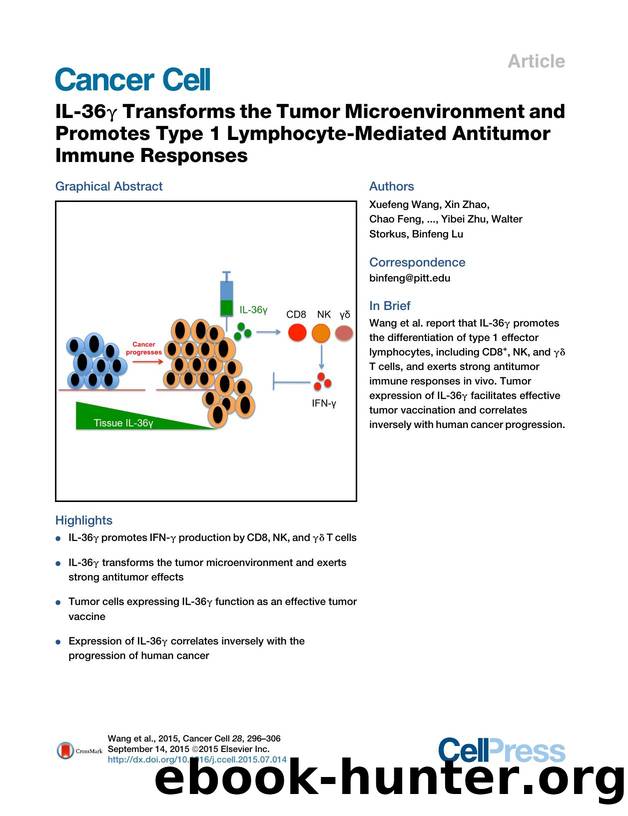 IL-36&gamma; Transforms the Tumor Microenvironment and Promotes Type 1 Lymphocyte-Mediated Antitumor Immune Responses by unknow