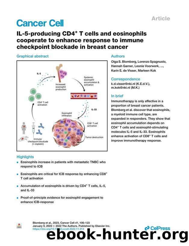 IL-5-producing CD4&#x002B; T&nbsp;cells and eosinophils cooperate to enhance response to immune checkpoint blockade in breast cancer by unknow
