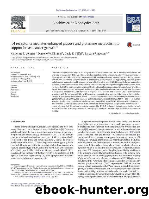 IL4 receptor Î± mediates enhanced glucose and glutamine metabolism to support breast cancer growth by Katherine T. Venmar & Danielle W. Kimmel & David E. Cliffel & Barbara Fingleton