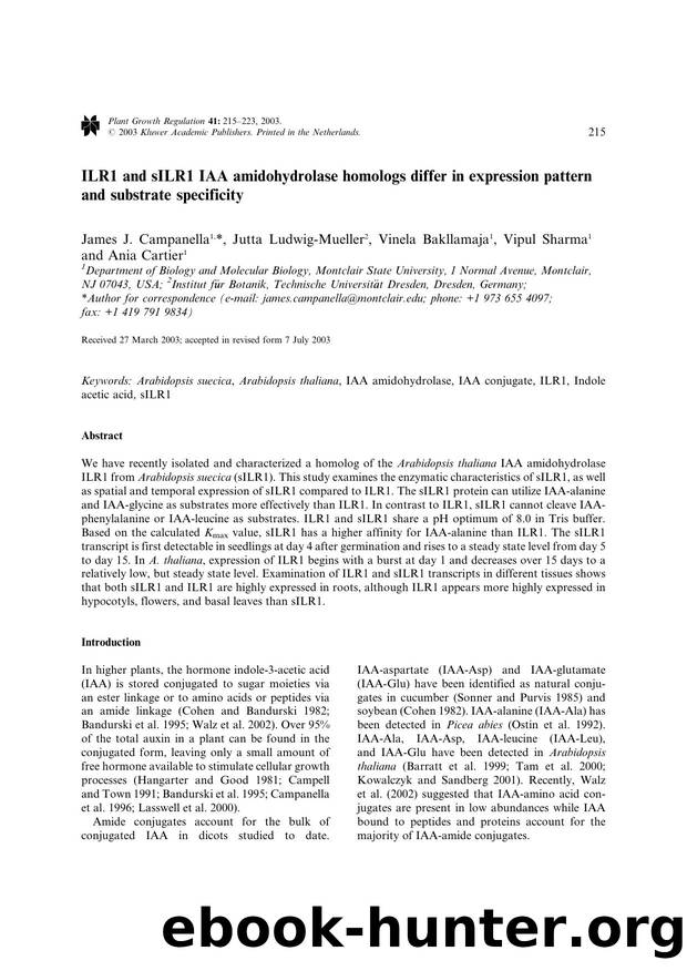 ILR1 and sILR1 IAA amidohydrolase homologs differ in expression pattern and substrate specificity by Unknown