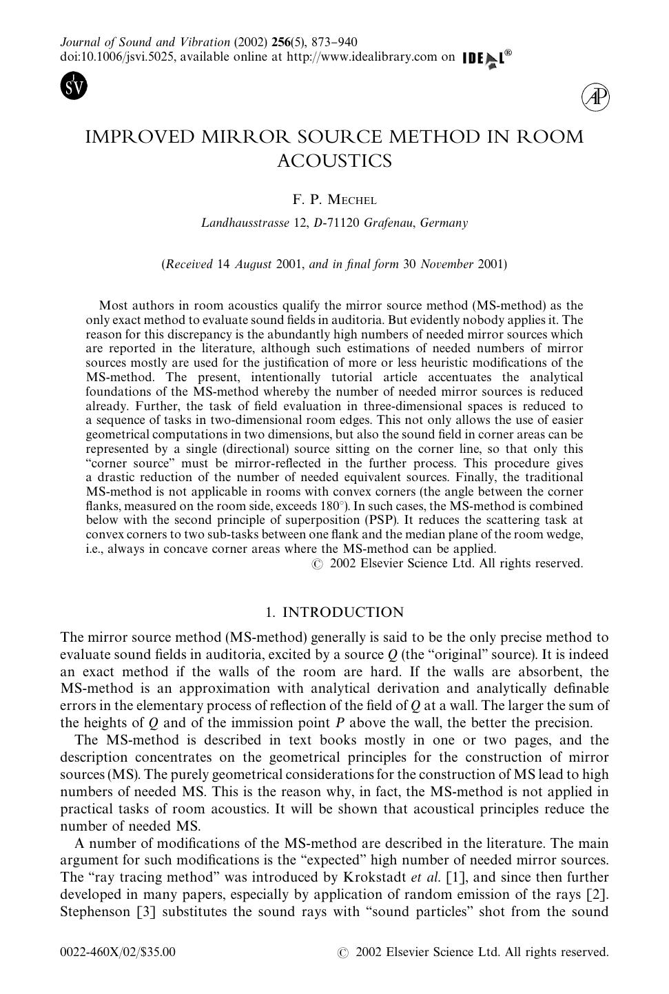 IMPROVED MIRROR SOURCE METHOD IN ROOM ACOUSTICS by MECHEL F. P