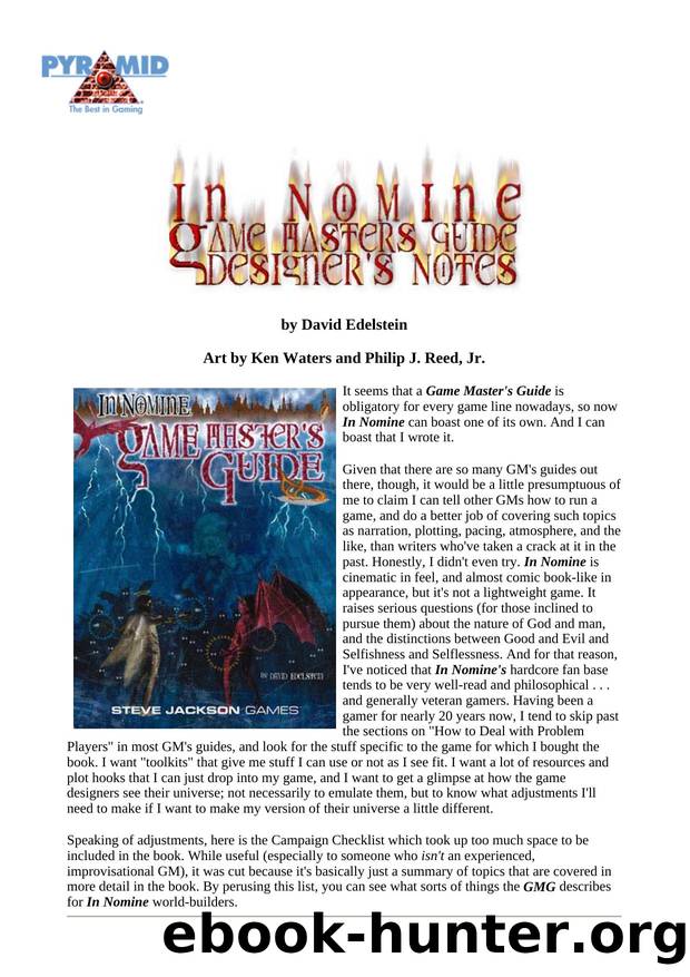 IN by Gamemasters Guide Designer's Notes