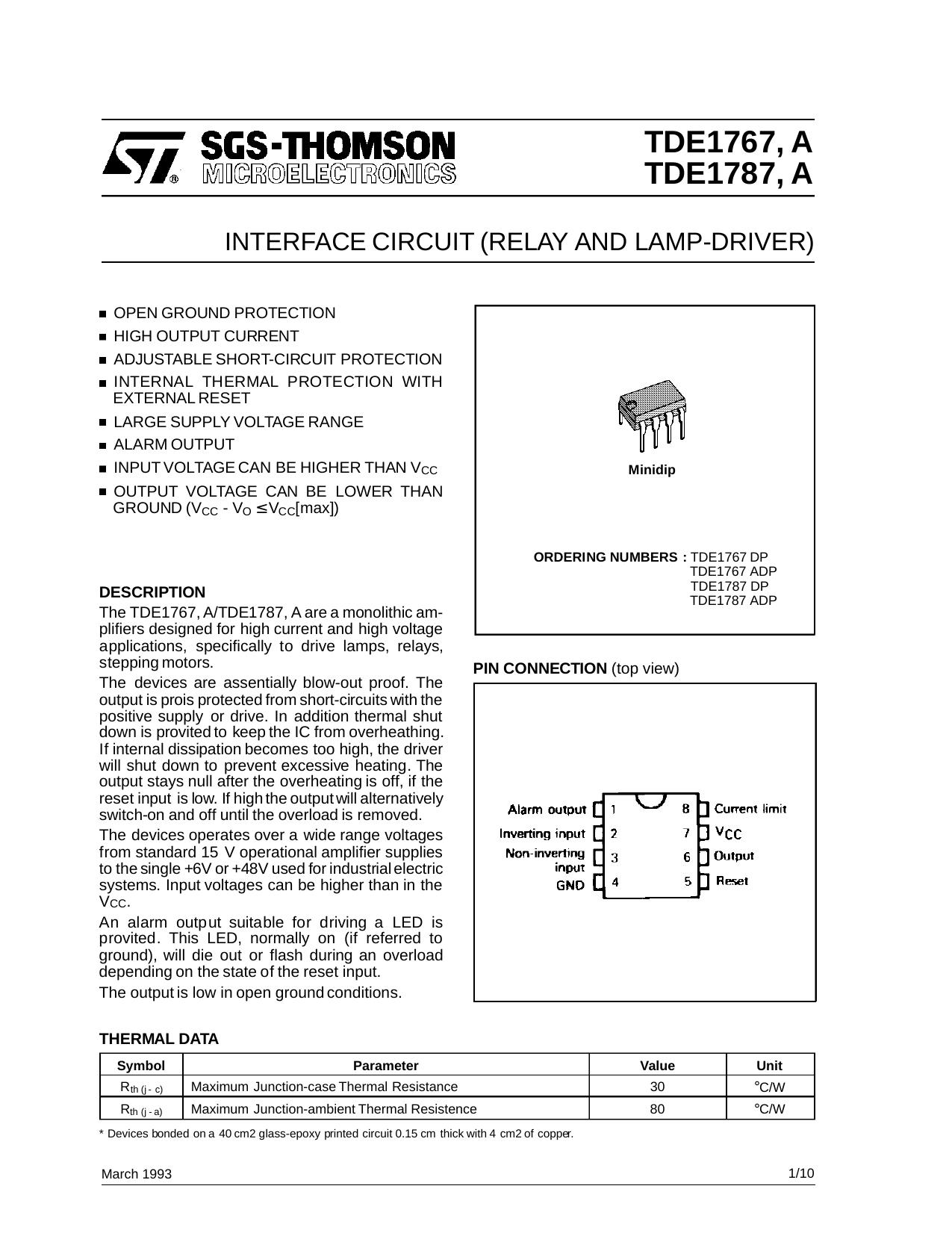 INTERFACE CIRCUIT (RELAY AND LAMP - DRIVER) by SGS-THOMSON Microelectronics