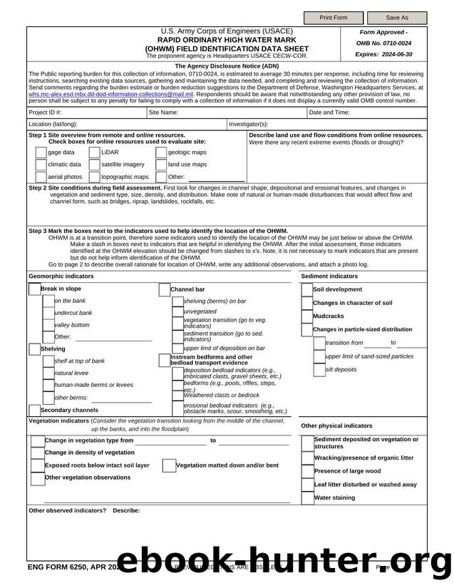 INTERIM DRAFT RAPID ORDINARY HIGH WATER MARK (OHWM) FIELD IDENTIFICATION DATA SHEET by Darwin Chen