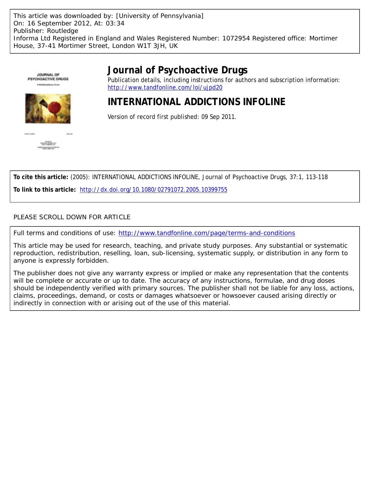 INTERNATIONAL ADDICTIONS INFOLINE by Unknown
