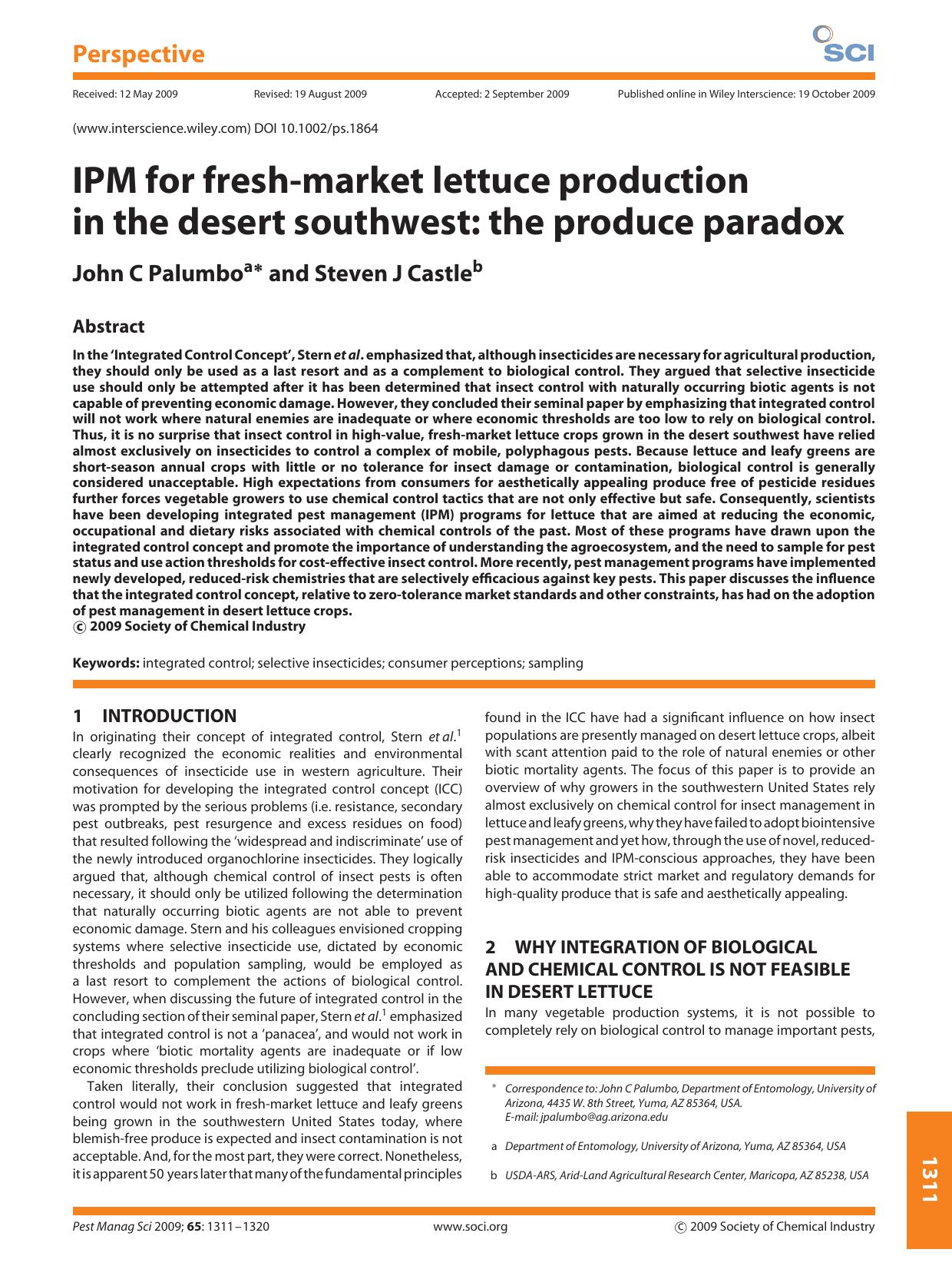 IPM for fresh-market lettuce production in the desert southwest: the produce paradox by Unknown
