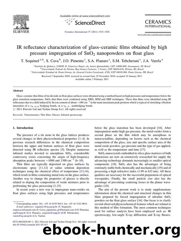 IR reflectance characterization of glassÃ¢â¬âceramic films obtained by high pressure impregnation of SnO2 nanopowders on float glass by T. Sequinel
