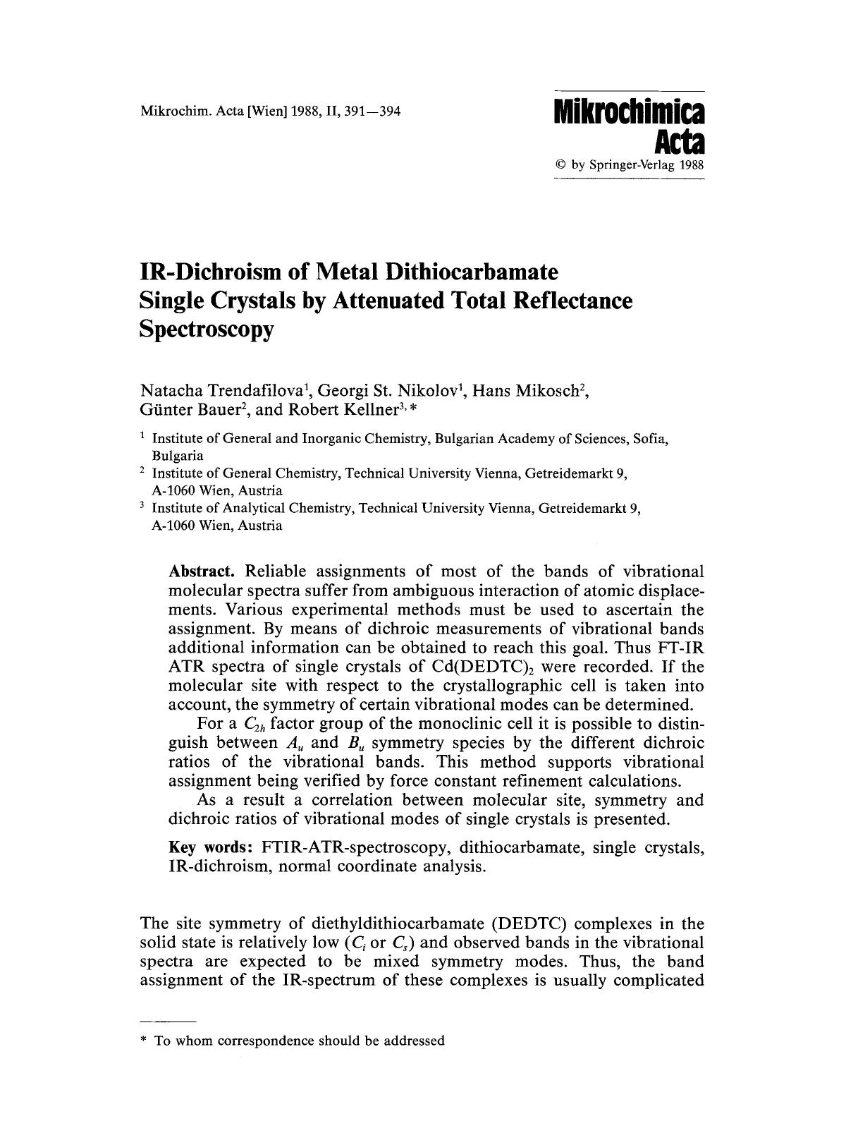 IR-Dichroism of metal dithiocarbamate single crystals by attenuated total reflectance spectroscopy by Unknown