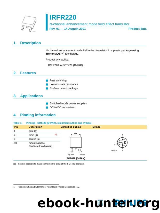 IRFR220 N-channel enhancement mode field effect transistor by Philips Semiconductors
