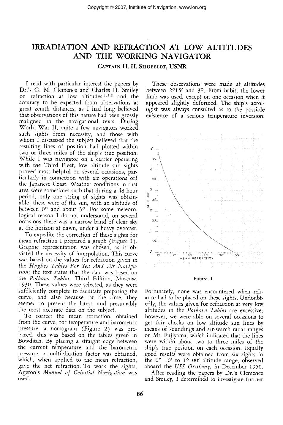 IRRADIATION AND REFRACTION AT LOW ALTITUDES AND THE WORKING NAVIGATOR by H. H. SHUFELDT