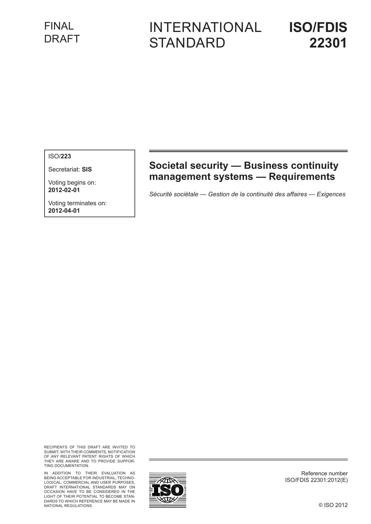 ISO 22301-2012 Business Continuity Management Systems by Unknown