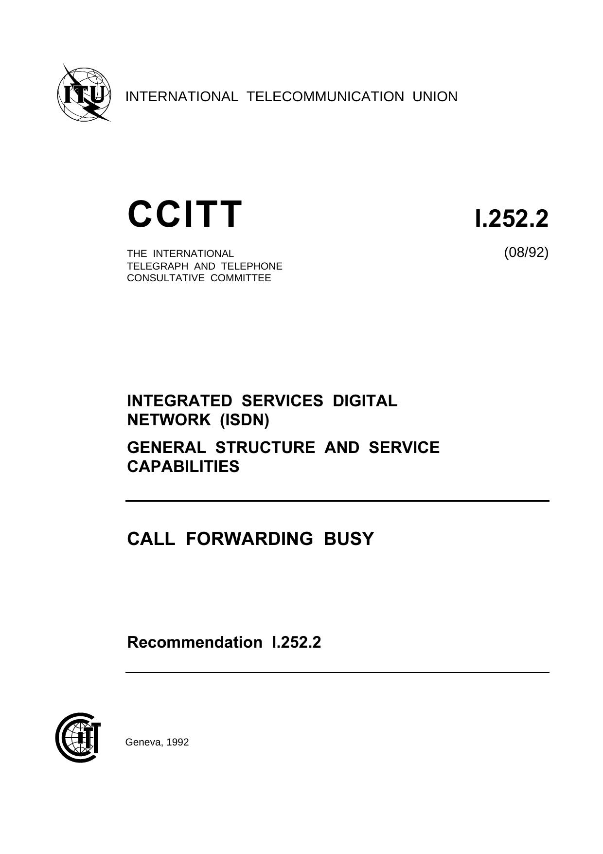 ITU-T Rec. I.252.2 (0892) Call Forwarding Busy by ITU-T Study Group I