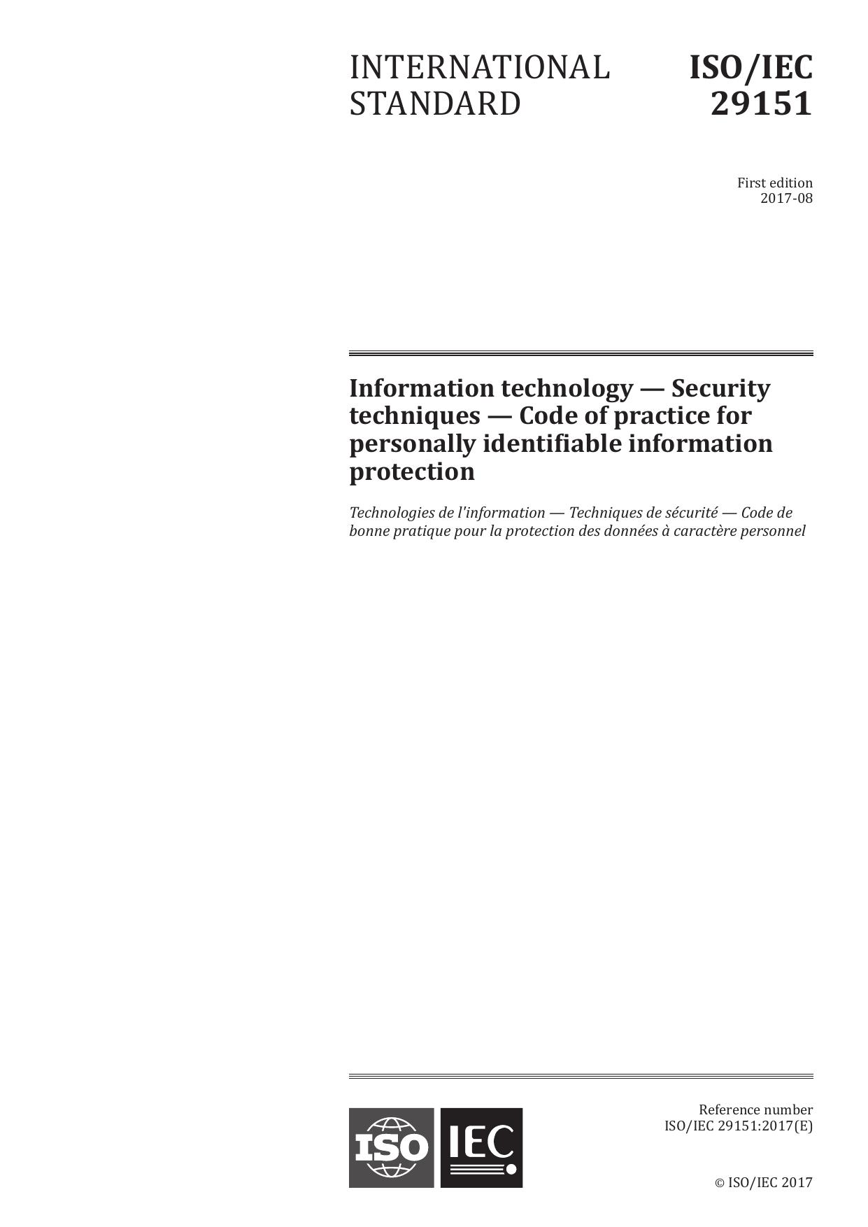 ITU-T Rec. X.1058 (032017) Information technology – Security techniques – Code of practice for personally identifiable information protection by ITU-T