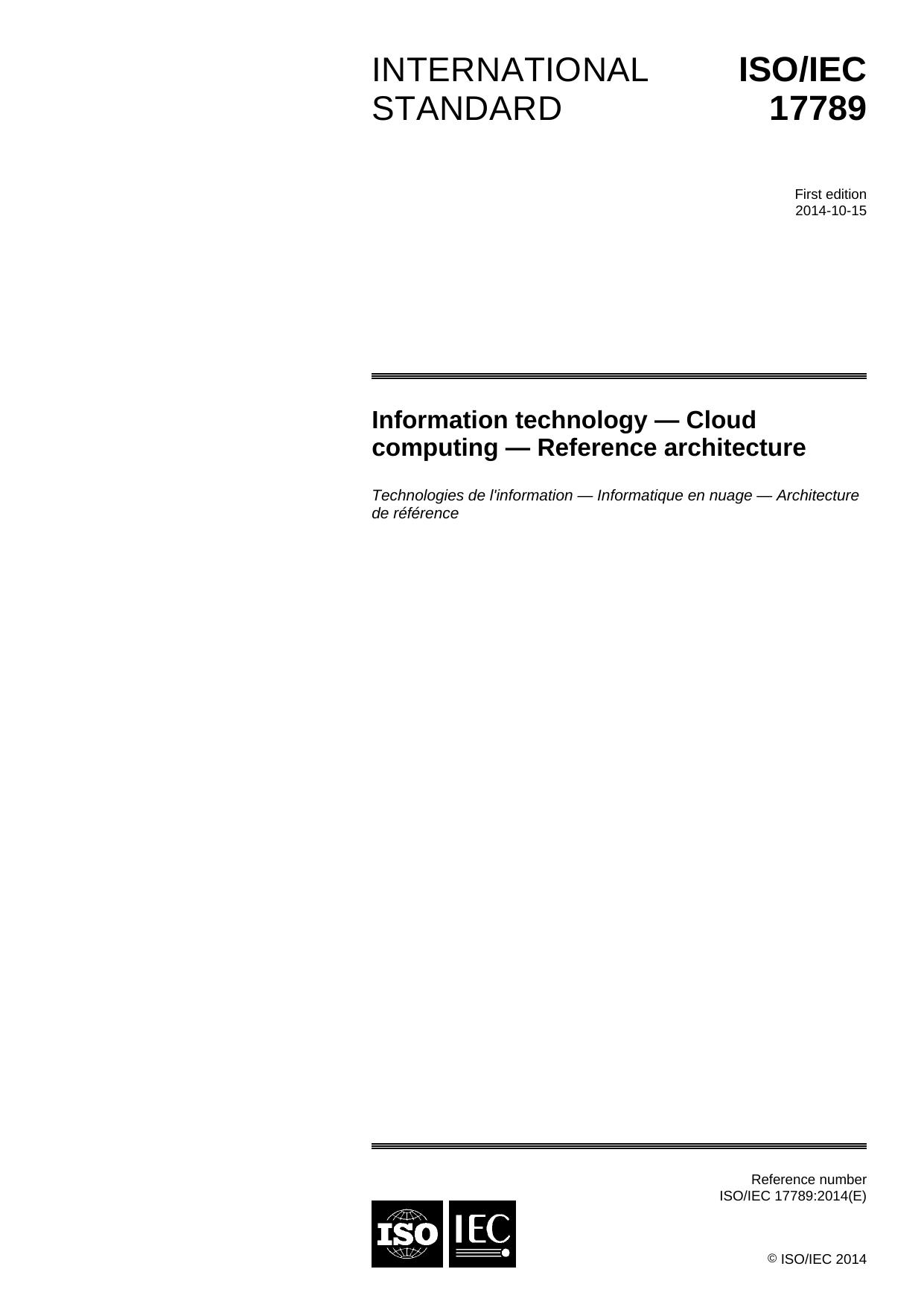 ITU-T Rec. Y.3502 (082014) Information technology – Cloud computing – Reference architecture by ITU-T