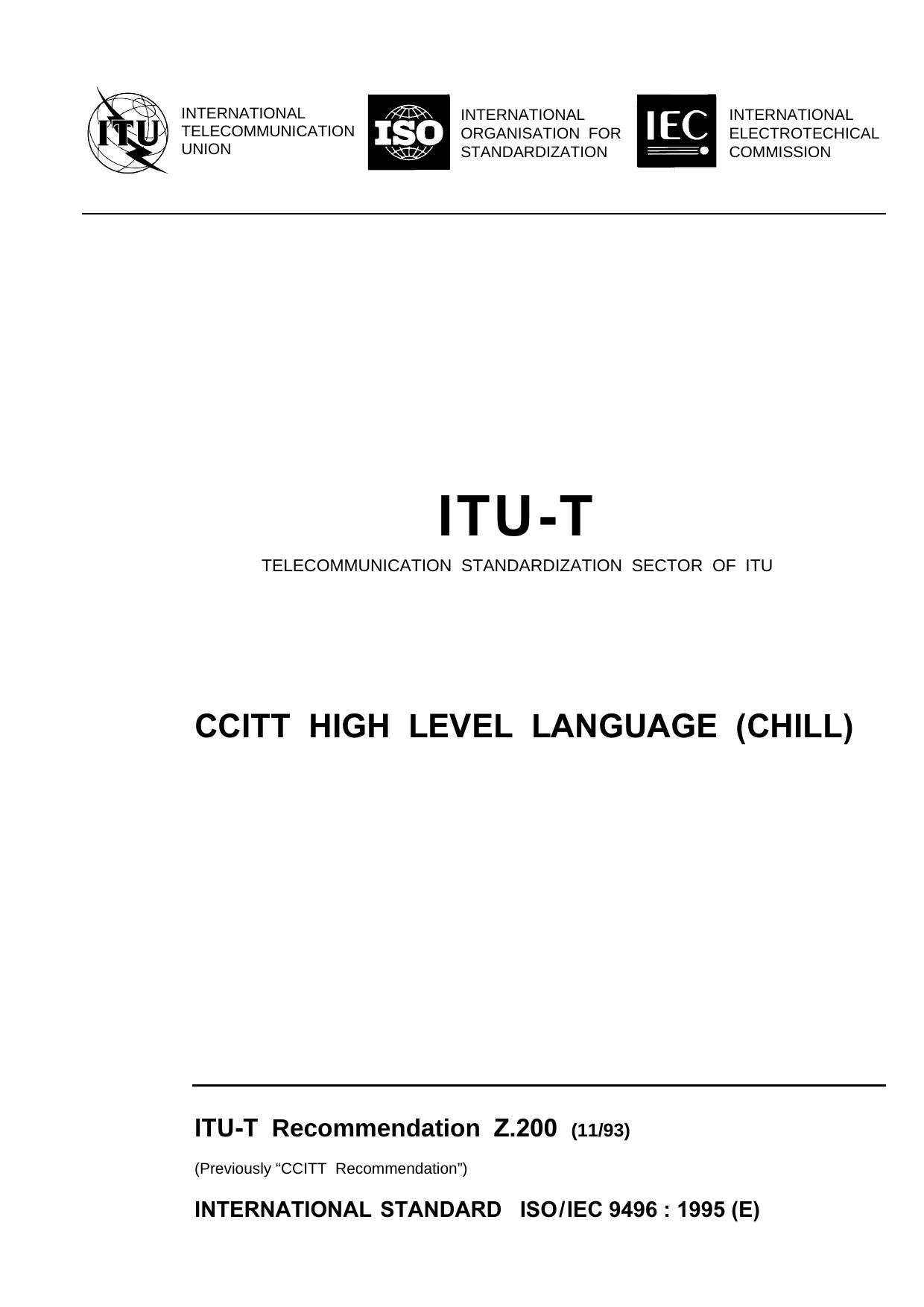 ITU-T Rec. Z.200 (1096) CCITT high level language (CHILL) by ISO