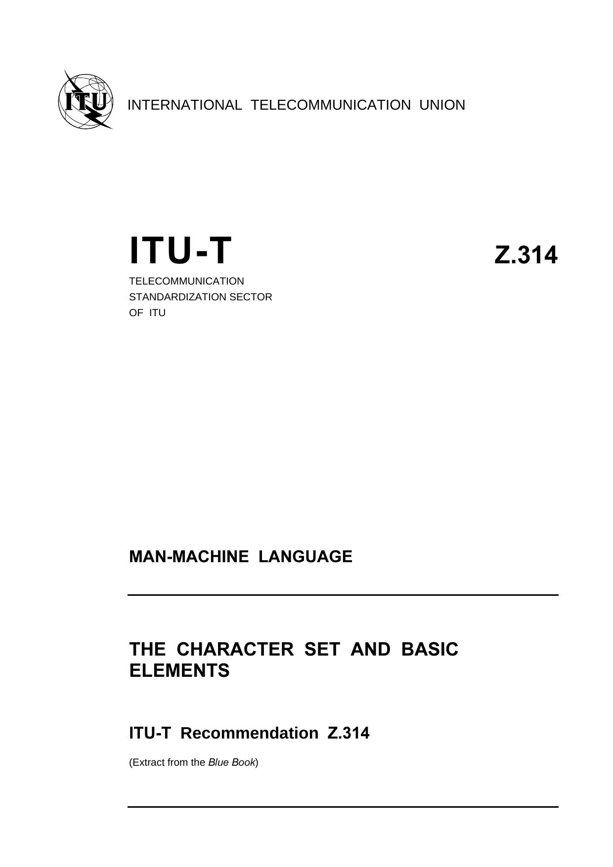 ITU-T Rec. Z.314 (1188) The character set and basic elements by Blue Book
