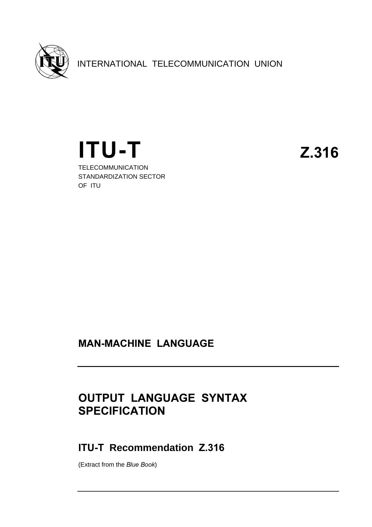ITU-T Rec. Z.316 (1188) Output language syntax specification by Blue Book