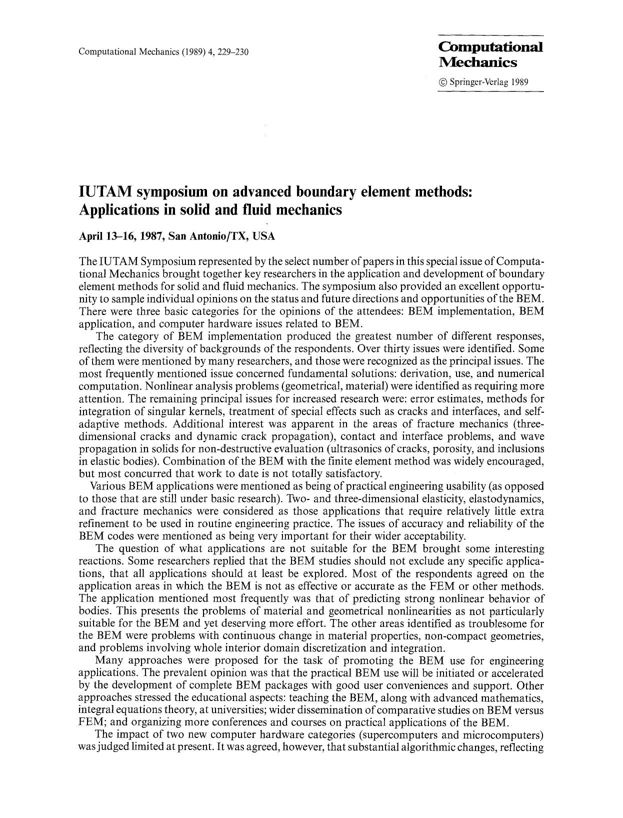 IUTAM symposium on advanced boundary element methods: Applications in solid and fluid mechanics by Unknown