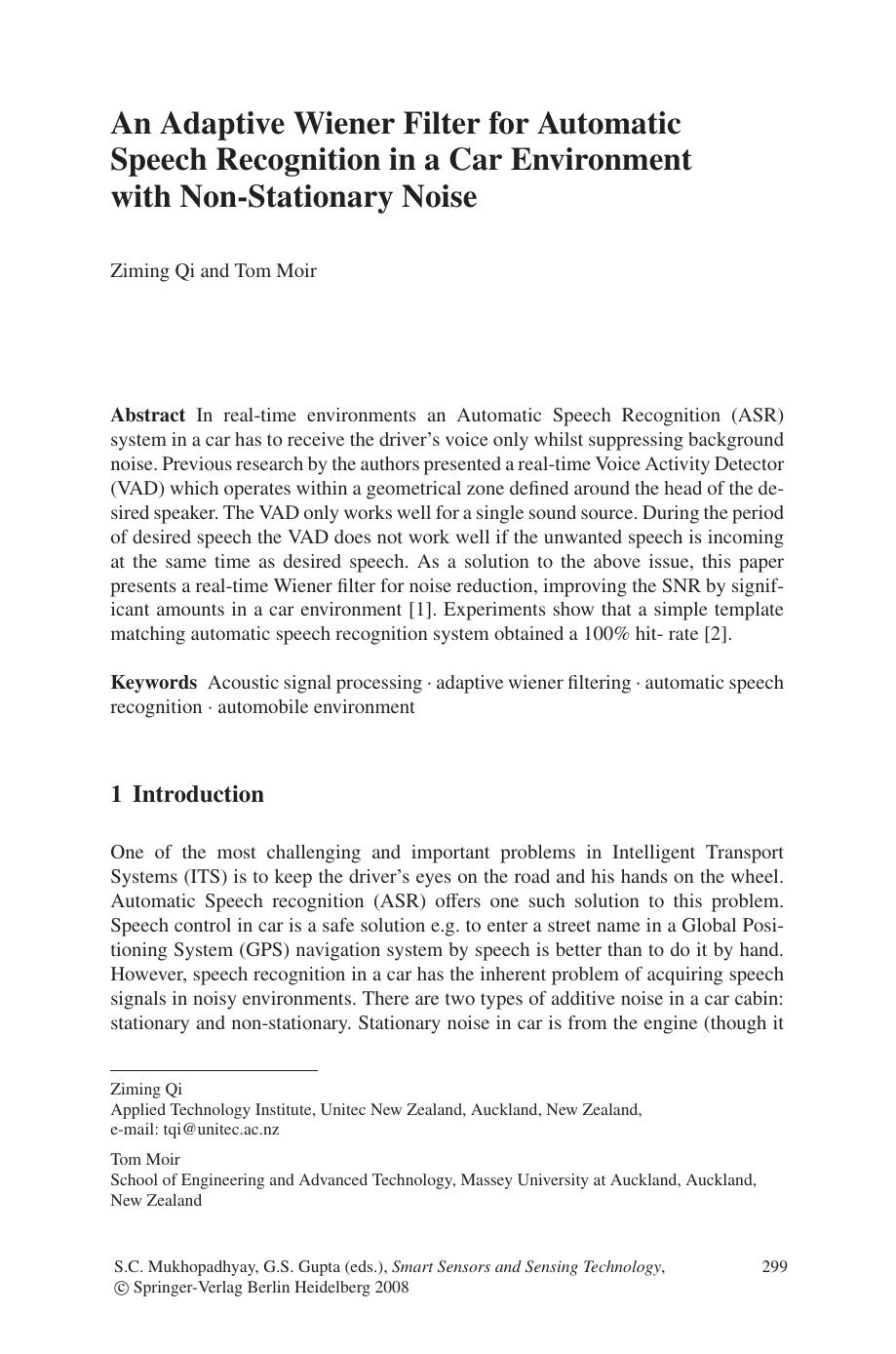 IX-3.An Adaptive Wiener Filter for Automatic Speech Recognition in a Car Environment with Non-Stationary Noise by Unknown