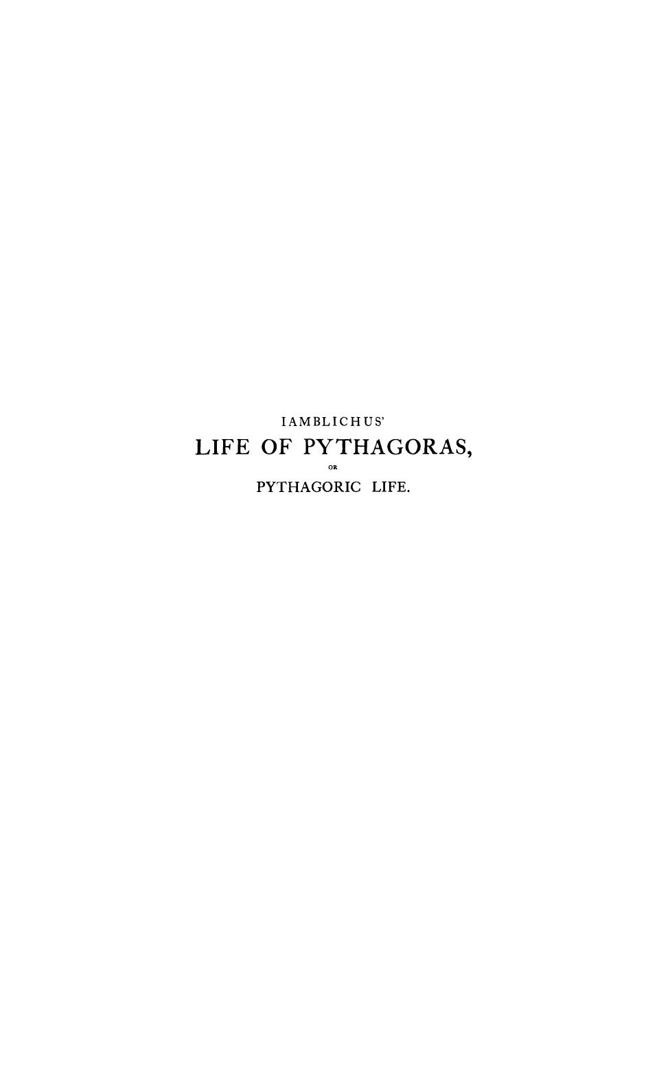 Iamblichus' Life of Pythagoras by Thomas Taylor