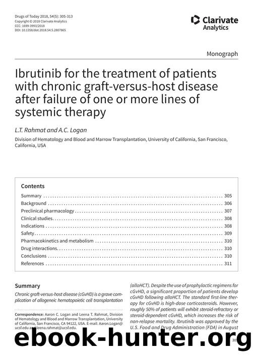 Ibrutinib for the treatment of patients with chronic graft-versus-host disease after failure of one or more lines of systemic therapy by Copyright © 2018 Clarivate Analytics